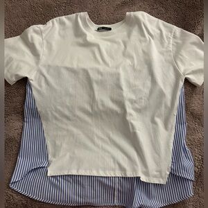 Zara Classic stripe poplin contrast white Tee